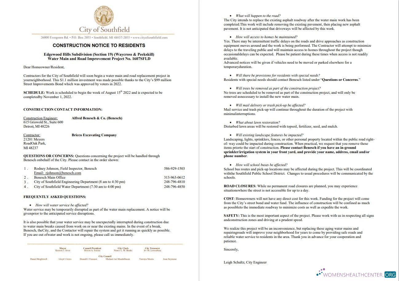 USA Michigan City of Southfield utility water and construction shut off notice, Word and PDF template, 3 pages 1 2